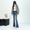 Winter Fleece Women's Flare Pants Retro Slim High Waist Elastic Cotton Thick Warm Denim Pants Korean Female Clothes