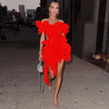 Women Edible Tree Fungus Tierred High Low Asymmetrical Ball Gown Dress Sexy Club Party Evening High Street Dresses