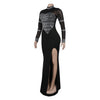 Women Full Sleeve Diamonds Mesh Rhinestones High Side Split Mermaid Maxi Long Dress Evening Sexy Party Dresses Vestidos