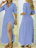 Elegant Long Sleeve Button Front Maxi Shirt Dress with Side Split for Women Casual Chic