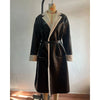 Elegant Women Pu Leather Double Breasted Nothched Collar Fluffy Long Coat Lady Winter Casual Outfits wear