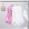 Solid Ruffle Mini Dress U Neck Long Puff Sleeve Tie Neck Tiered Hem Sweet Style Gown Soft Pastel Tones Chic Women Outfit