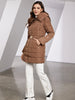 Women's Winter Jacket Hooded Belt Long Parkas Warm Padding Puffer Plaid Quilted Coat Down Jacket Thick Snow Wear