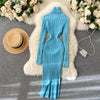 Autumn Winter Twist Women's Wrap Knitted Dresses Long Sleeve Sheath Knitwear Office Bodycon Dress Female