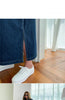 Korean Style Women's Dark Blue Solid Color Spliced Long Sleeve Turn-down Collar Loose Ankle Length Jean Dress