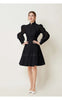 French Elegant Lace Splicing Waist Lantern Sleeve Dress Vintage High Collar Princess Dress Organza Cocktail Women's Wear