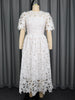 Elegant Lace Dress Irregualr Length Wedding Guest Bridal Shower for Bride Midi O Neck Hollow Out Women Classy Business Party