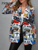 Elegant and Youth Blazer Spring Vintage Irregular Print Casual Woman Clothing High Street Lapel Blazer Woman Outerwears