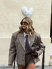 Women Plaid Shoulder Pad Jacket Shorts Set Casual Stand Collar Full Sleeve Belted Buttons Blazer Suit Lady Daily Street Outfits