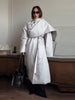 Detachable Triangle Shawl Long Puffer Coat Stand Collar Waist Tie Belt Button Solid Loose Women Coats Winter Commute Outfit