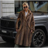 Women's Dark Brown Faux Fur Long Overcoat Single Breasted Fleece Long Trench Coat Winter Fluffy Plush Warm Thicken Outerwear