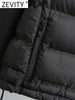 Zevity Women Stand Collar Long Sleeve Patchwork Quilted Cotton Jacket Coat Femme Outerwear Chic Zipper Short Tops CT5817