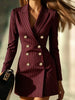 Women Striped Blazer Dress Lapel Double Breasted Long Sleeve Bodycon Mini Dress Elegant Office Work Party Slim Suit Dresses