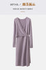 Women V-neck 100% Merino Wool Dress Sweater Autumn Winter Crossing Lace-up Long Sleeve Pullover Knit Skirt Office Lady Knitwear