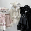 Winter Japanese Lolita Cloak Overcoat Women Design Bow Hooded Patchwork Kawaii Cope Coat Harajuku Warm Sweet Fur Collar Coat