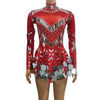 Women Sparkly Sequins Mirror Long Sleeve Mesh Sexy Mini Dress Night Party Club Dancer Performance Celebrity Stage Outfit