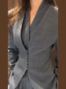 Elegant Grey V‑Neck Blazer Jacket Women Full Sleeve Waist Cinching Slim Office Suit Coats Autumn Chic Street Causal Outwear
