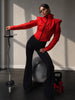 Women Sporty Cropped Padded Jacket Stand Collar Zip‑Up Shoulder Pad Long Sleeve Slim Fit Warm Coat Casual Chic Ladies Outerwear