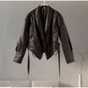 Women Leather Bomber Jackets Coats With Belt Notched Shoulder Pads Motorcycle Street Chic Short Outwear Solid Lace Up