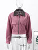 Corduroy Long Sleeve Zipper Jacket For Women PU Leather Collar Pockets Coat Spring Lady Street Chic Outerwear
