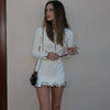 Autumn Winter Women Contrasting Ruffle Hem Mini Dress Elegant O-neck Long Sleeve Bodycon Dresses Street Short Robes