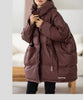 Lagabogy Winter Women White Duck Down Jacket Casual Loose Over Size Warm Parka Female Drawstring Hooded Puffer Coat