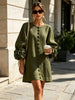 High‑quality Women Loose Short Tunic Dress 3D Stereo Big Flower Cuff Lantern Long Sleeve Button Front Dress Casual Daily Wear