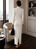 Women's Evening Party Elegant Long Dress Solid V-Neck Long Sleeve Sheath Bodycon Maxi Dresses White Black Clothing