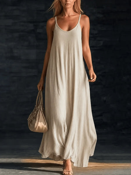 Women's Loose A-Line Long Dress with Thin Straps