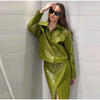 Chic Stand Collar Leather Long Skirt Sets Women Long Sleeve Jackets Spliced Solid Skirts Autumn Lady Y2k Outfits Dress
