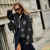 Vintage Sequin Snowflake Jacket For Women Long Sleeve Stand Collar Loose Coat Lady Wool Blend Warm Thicken Outwears