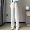 Autumn Winter High Waist Woolen Women's Wide Leg Pants Button Korean Casual Loose Straight Full Length Trousers Female
