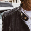 Jackets Women Elegant Stand Collar Faux Leather Coats Streetwear Zipper Splice Pockets Jacket Slim Fit High Street