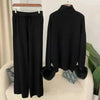 2 Pieces Sets For Women High Neck Loose Sweater With Fox Fur Cuffs Wide Leg Trousers Spring Winter 2DB1757