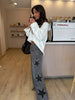 Women's Casual Loose Straight Denim Pants with Five-Pointed Star Design
