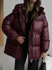 Solid Zipper Drawstring Puffer Jacket Quilted Water-Resistant Loose Winter/Fall Warm Women Outerwear Daily Causal Lady Coat