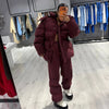 Drawstring Women's Winter Padded Jacket Pant Suits Hooded Full Sleeve Warm Jackets Pants Thicken Casual Lady Outfit