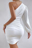 Irregular One Shoulder Short Dresses Women Loose Sleeves Diagonal Collar Chic Design Dress Autumn Sexy Wrap Hip Ruched Dress
