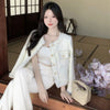 Korean Plaid Tweed Jacket Women White Round Neck Cropped Tassel Coat Autumn Single Breasted Office Lady Outwear