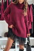 Women's Dress 2-piece Knitted Sweater Turtleneck Lace Loose Drop Shoulder Long Sleeve Female's Mini Skirt