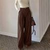 Spring Autumn Loose-Fitting Corduroy Trousers Women's Solid Color Button Pocket Corduroy Wide-Leg Pants Straight Pants