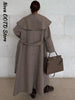 Elegant Shawl Collar Lace Up Long Woolen Coat Women Full Sleeve Belt Lapel Thick Overcoat Autumn Winter Lady Chic Outwear