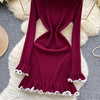 Women Dress Autumn Aesthetic Ruffled Knitted Mini Dress Lady Slim Elastic Bodycon Party Dress Streetwear Vestidos