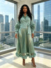 Pleated Loose Bronzing Dress Temperament Suit Collar Cranked Flower Long Dress Women's Clothing