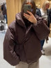 Stand Collar Cotton Jackets For Women Casual Long Sleeve Side Lace Up Coats Lady Winter Street Warm Chic Outerwear