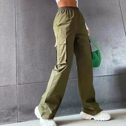 Women Baggy Joggers Pants Casual Communte Female Chic Straight Cargo Pant Elastic High Waist Elegant Oversized Trousers
