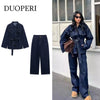 Women 2 Pieces Sets With Belt Denim Jackets & Vintage Front Zipper Jeans Trousers Feamle Chic Lady Pants Sets