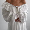 Women Long Sleeve V-Neck Loose Style Boho White Long Dress Flounce Chiffon Maxi Dress Vestidos Clothes