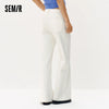Women Jeans Panel Raw Hem Flare Leg Retro Street Style Slim Long Denim Pants Spring Urban Daily Wear