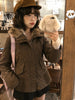 American Vintage Faux Fur Wool Zipper Jacket Hoodies Women's Overcoats Hooded Vintage Y2k Coats Ropa Casual Sweatshirt